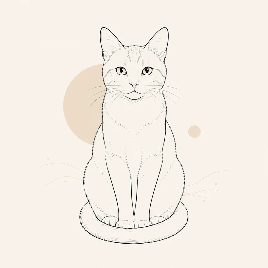 正面を向いて座る猫の線画